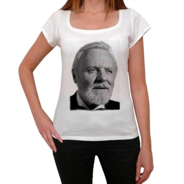 T-shirt Dam - ULTRABASIC - Anthony Hopkins - 100% Bomull - Korta Ärmar - Rund Halsringning Vit XS