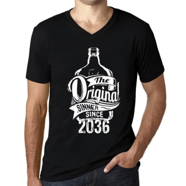 T-shirt med v-ringad herr The Original Sinner Since 2036 – The Original Sinner Since 2036 – Vintage Black T-shirt djup svart