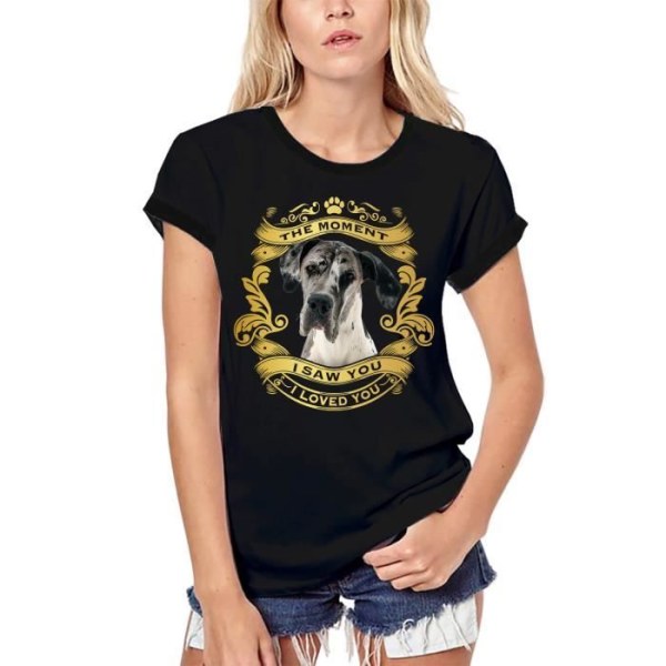 Ekologisk dansk hund T-shirt för damer - Så snart jag såg dig älskade jag dig Valp – Danois hund - Moment I Saw You Jag älskade dig djup svart XS