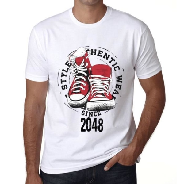 Autentisk stil för män sedan 2048 – Autentisk stil sedan 2048 – Vintage T-shirt Vit