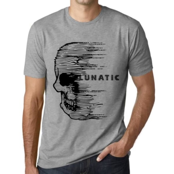 Lunatic Anxiety Skull T-shirt för män – Anxiety Skull Lunatic – Vintage grå T-shirt Ljunggrå