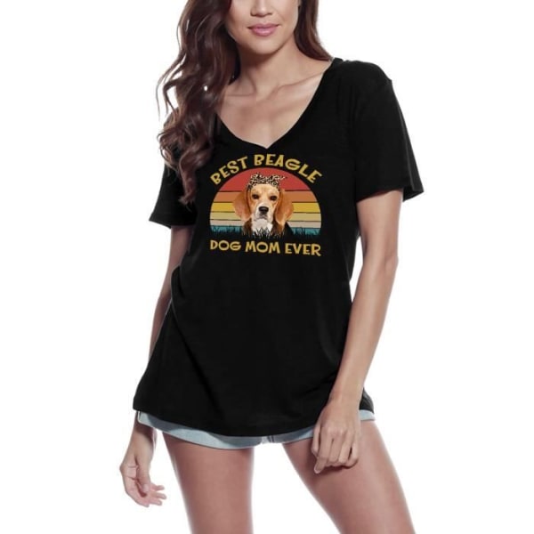 T-shirt med V-ringad dam Bästa Beagle Dog Mom Ever Retro – Bästa Beagle Dog Mom Ever Retro – Vintage Svart T-shirt djup svart