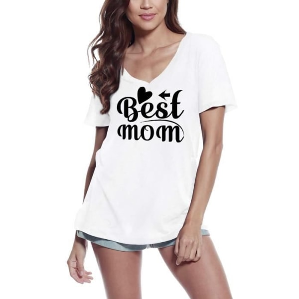 T-shirt med V-ringad dam Den bästa mamman – bästa mamman – vintage t-shirt Vit
