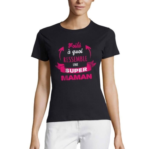 T-shirt med rund hals för kvinnor Så här ser en supermamma ut Vintage T-shirt Marin