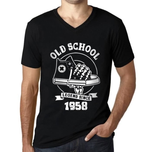 T-shirt med v-ringad herr En Old School Legend sedan 1958 – Old School Legend sedan 1958 – 65 år gammal 65:e present-T-shirt djup svart