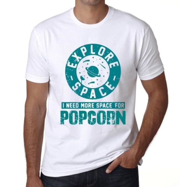 T-shirt herr Utforska rymden Jag behöver mer utrymme för popcorn – Utforska rymden Jag behöver mer plats för popcorn – Vit