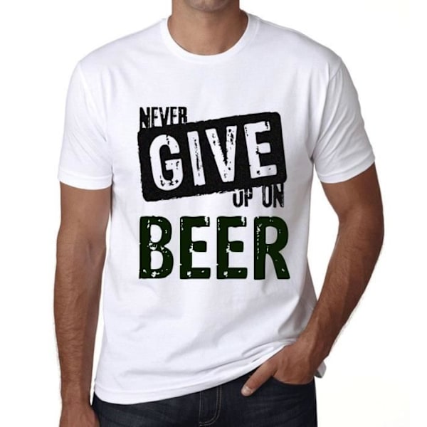 T-shirt herr Ge aldrig upp på öl – Ge aldrig upp på öl – Vintage T-shirt Vit M