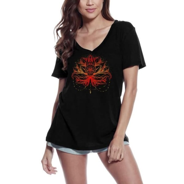 T-shirt med v-ringad dam Lotus Flower Fire - Andlig Meditations Yoga – Lotus Flower Fire - Andlig Meditations Yoga – T-shirt djup svart