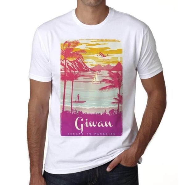 Giwan Escape To Paradise T-shirt herr – Giwan Escape To Paradise – Vintage T-shirt Vit
