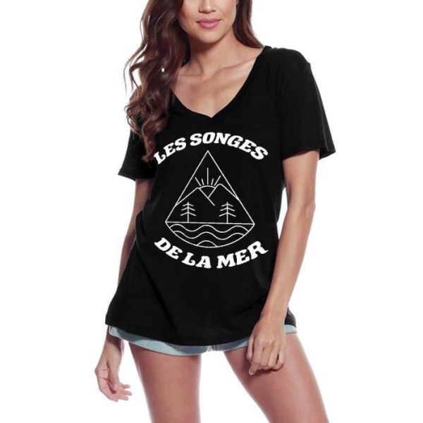 T-shirt med V-ringad dam The Dreams Of The Sea - Mountain Sunset Vintage T-shirt Svart djup svart