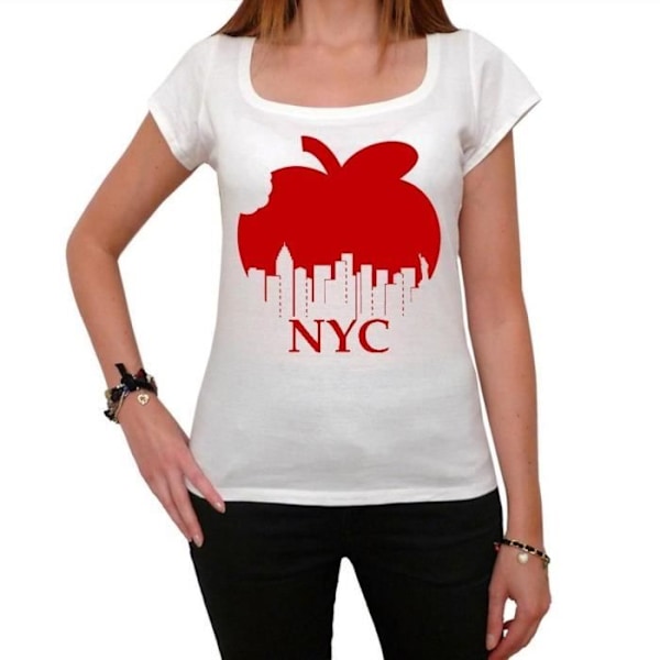 T-shirt Dam - ULTRABASIC - New York Big Apple - 100% Bomull - Korta Ärm - Rund Hals. Vit M
