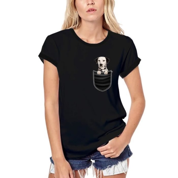 Ekologisk T-shirt dam Dalmatiner med fläckar i fickan – Dalmatiner med fläckar i fickan – Vintage svart t-shirt djup svart
