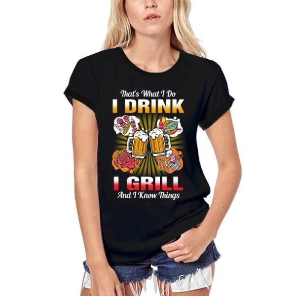 Ekologisk T-shirt dam Det är vad jag gör Jag dricker Jag grillar och jag kan några knep för ölälskare – det är vad jag djup svart