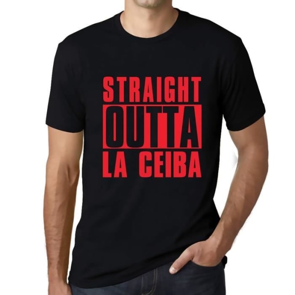 T-shirt herr Straight Outta La Ceiba – Straight Outta La Ceiba – Vintage T-shirt Deep Black Text Djupt svart röd text