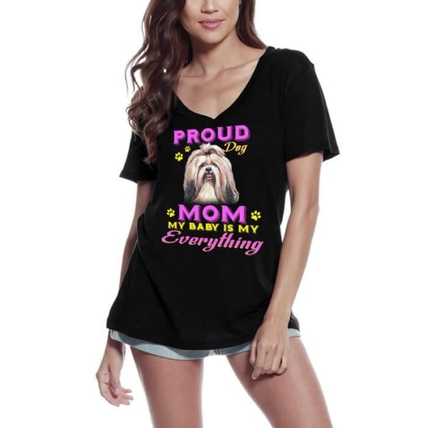 T-shirt med v-ringad dam Pride Day - Mamma till en Shih Tzu-hund - My Baby is Everything to Me - Proud Day - Shih Tzu-hund Mamma - Min djup svart S