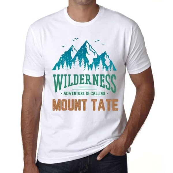 Wilderness T-shirt herr Adventure Calls Mount Tate – Wilderness, Adventure is Calling Mount Tate – Vintage T-shirt Vit