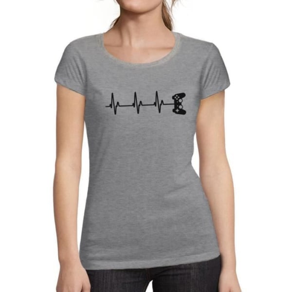 T-shirt för kvinnor Heartbeat of a Funny Game Controller – Gamer Controller Heartbeat Funny Gaming – Vintage T-shirt Ljunggrå