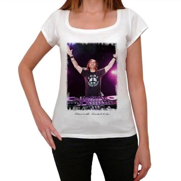T-shirt Dam - ULTRABASIC - David Guetta - 100% Bomull - Bred Hals - Korta Ärmar Vit M
