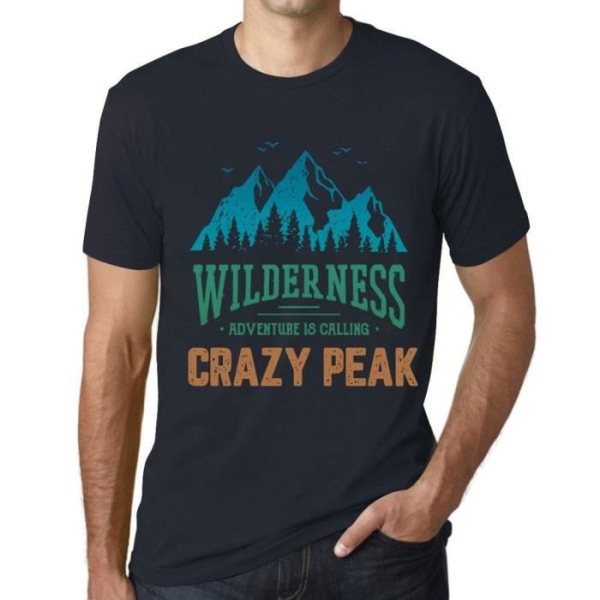 T-shirt herr La Nature Sauvage L'Aventure Calles Le Pic Fou – Wilderness, Adventure is Calling Crazy Peak – Vintage T-shirt Marin