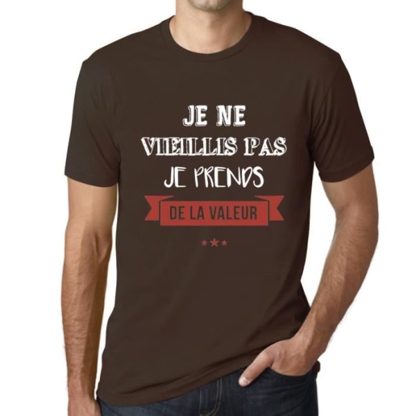 T-shirt - ULTRABASIC - Jag Blir Inte Gamla Jag Får Värde - 100% Bomull - Korta Ärmar - Choklad Choklad XXL