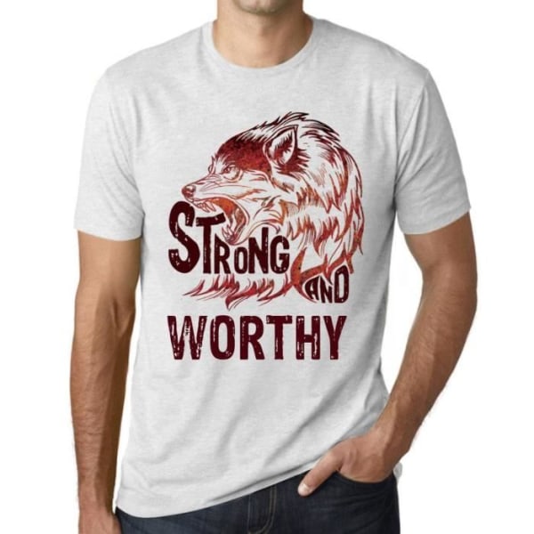 Strong and Worthy Wolf T-shirt för män – Strong Wolf And Worthy – Vintage vit T-shirt Ljungvit