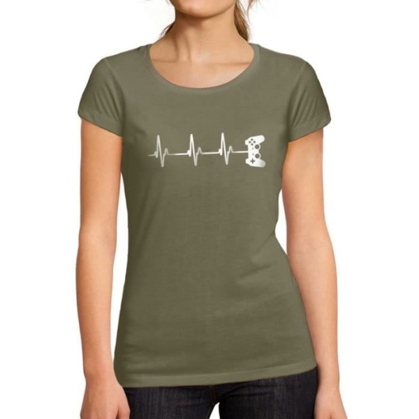T-shirt för kvinnor Heartbeat of a Funny Game Controller – Gamer Controller Heartbeat Funny Gaming – Vintage T-shirt Kaki