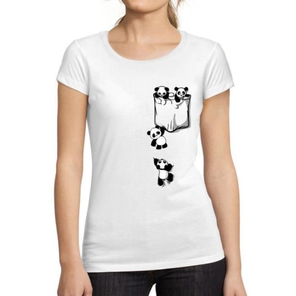 T-shirt dam Söta pandor i fickan – Söta pandor i fickan – vintage t-shirt Vit