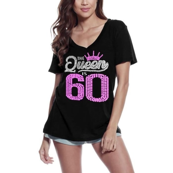 T-tröja med v-ringad dam The Queen A 60 Ans - 60e – The Queen Is 60 - 60th - 60 Ans T-shirt present 60-årsdagen Vintage Year 1963 djup svart jag