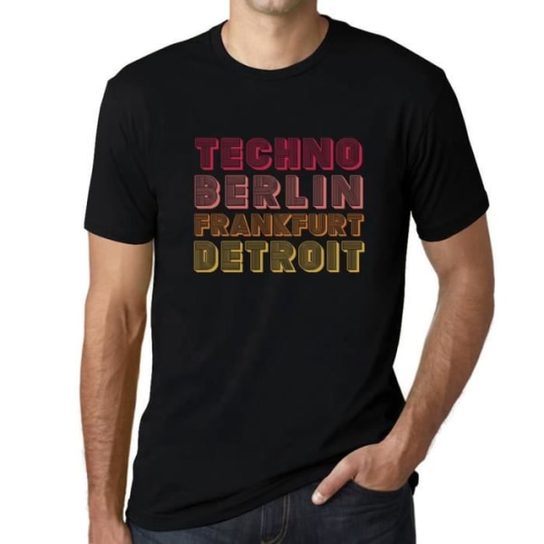 Techno Tee-Shirt för herr Berlin Frankfurt Detroit Vintage T-shirt Svart djup svart