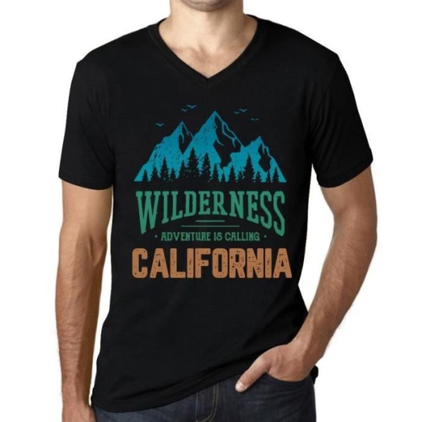 T-shirt med v-ringad herr Wild Nature Adventure Calls California – Wilderness, Adventure is Calling California – T-shirt djup svart