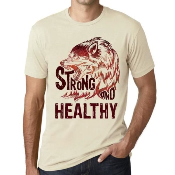 Strong and Healthy Wolf T-shirt herr – Strong Wolf And Healthy – Vintage T-shirt Naturlig