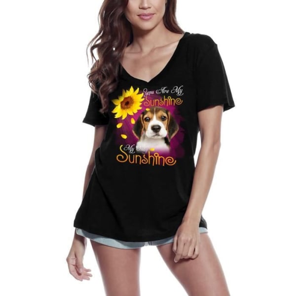 T-shirt med v-ringad dam My Only Ray of Sunshine - Beagle – My Only Sunshine - Beagle – Vintage svart T-shirt djup svart