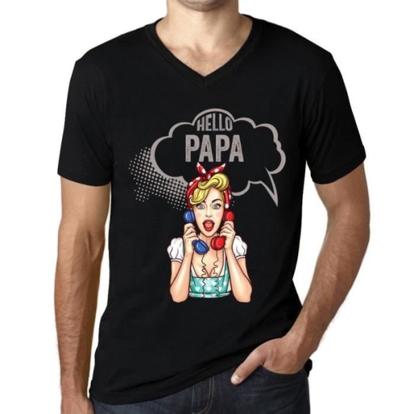 T-shirt med V-ringad herr Bonjour Papa – Hello Papa – Vintage svart T-shirt djup svart jag
