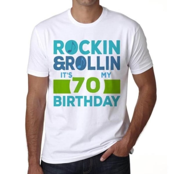 T-shirt herr Rockin' &amp; Rollin' C'est Mon Anniversaire 70 – Rockin' &amp; Rollin', It'S My Birthday 70 – Vintage T-shirt Vit
