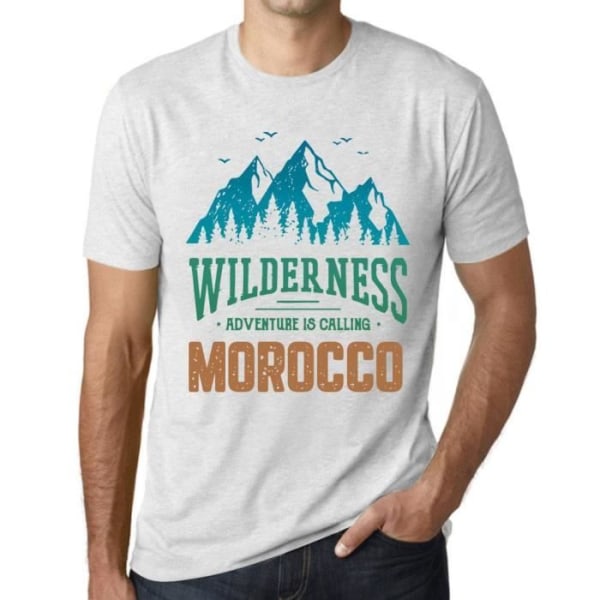 T-shirt herr La Nature Sauvage L'Aventure Calle Le Maroc – Vildmarken, äventyret kallar Marocko – Vintage vit T-shirt Ljungvit