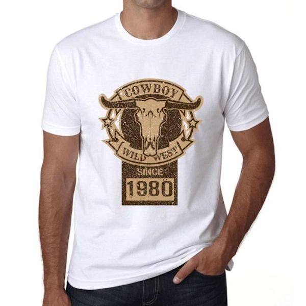 T-shirt herr Vilda västern Cowboy sedan 1980 – Vilda västern Cowboy sedan 1980 – 43 år T-shirt present 43:e födelsedag Vintage år Vit XS