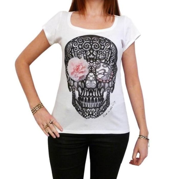 Flower Skull T-shirt för kvinnor – Flower Skull – Vintage T-shirt Vit
