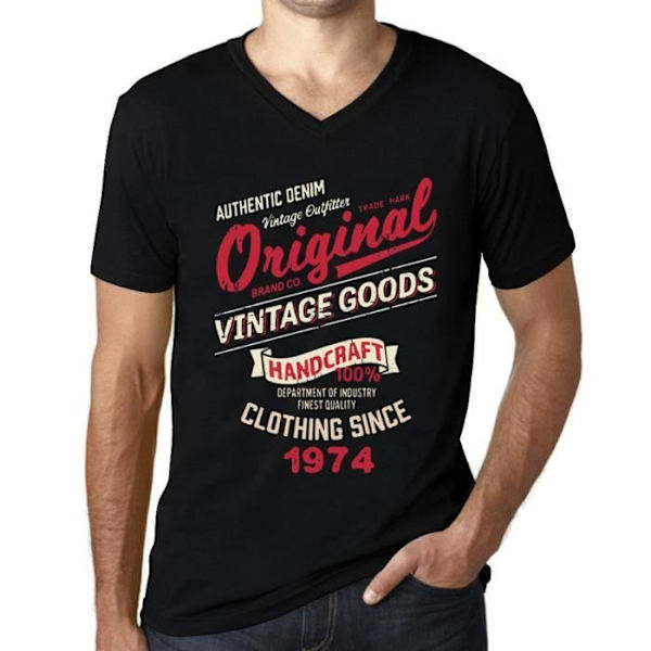 T-shirt med v-ringad herr Original vintagekläder sedan 1974 – Original vintagekläder sedan 1974 – 49 år 49:e present-T-shirt djup svart XXL