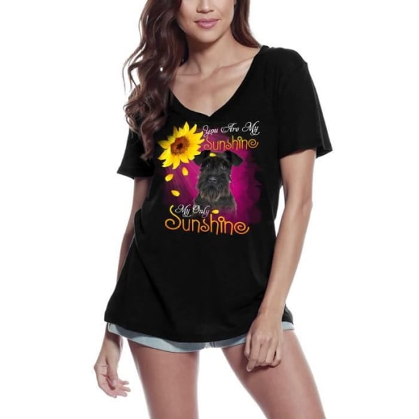 T-shirt med v-ringad dam My Only Ray of Sunshine - Schnauzer – My Only Sunshine - Schnauzer – Vintagesvart T-shirt djup svart