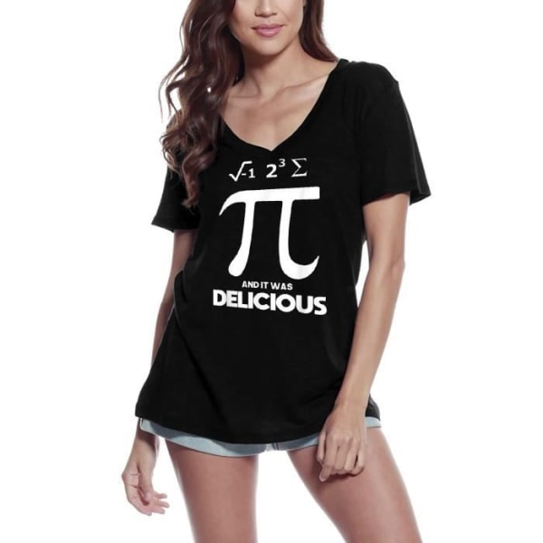 T-shirt med v-ringad dam I Ate Some Pi And It Was Delicious - Math Lovers – I Ate Some Pi And It Was Delicious - Math Nerds djup svart