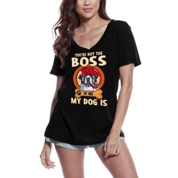 T-shirt med v-ringad dam Saint Bernard Söt hundälskare Vintage T-shirt svart djup svart M