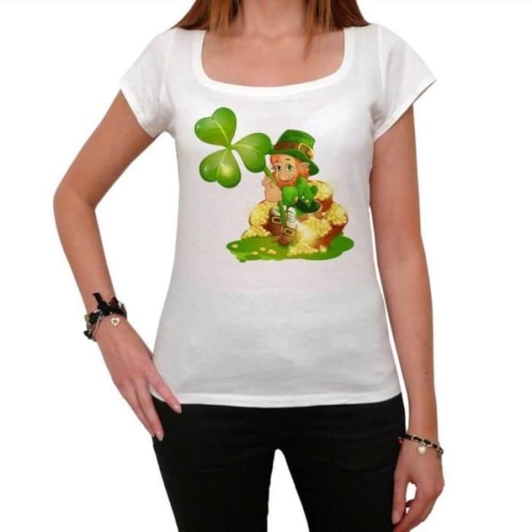 T-shirt dam St. Patrick's Day Leprechaun Med Kruka Med Guld Och Shamrock – Saint Patrick's Day Leprechaun Med Kruka Med Guld Och Shamrock – Vit