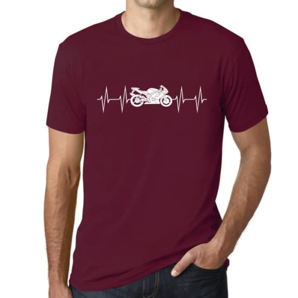 Motorcykel Heartbeat T-shirt för män – Motorcykel Heartbeat – Vintage T-shirt Bordeaux