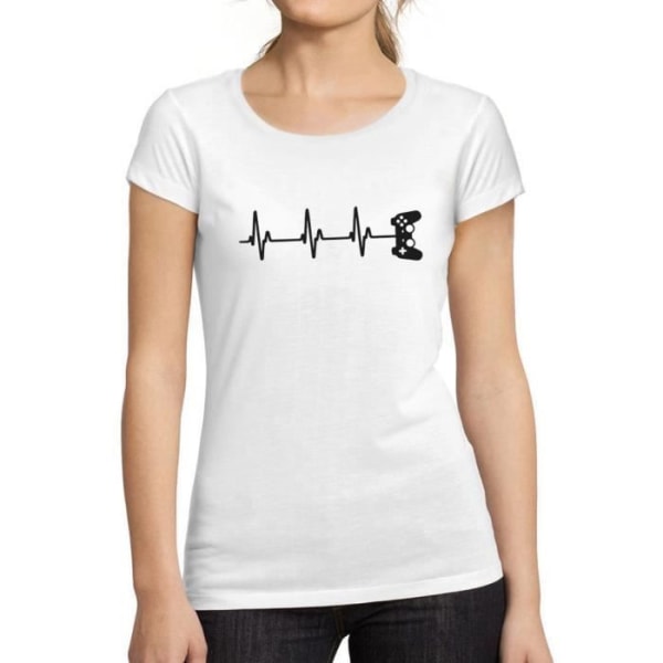 T-shirt för kvinnor Heartbeat of a Funny Game Controller – Gamer Controller Heartbeat Funny Gaming – Vintage T-shirt Vit