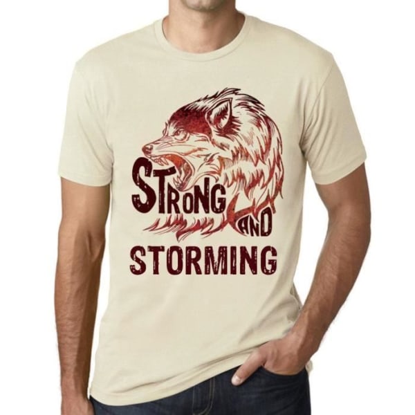 Strong Wolf And Storming T-shirt herr – Strong Wolf And Storming – Vintage T-shirt Naturlig