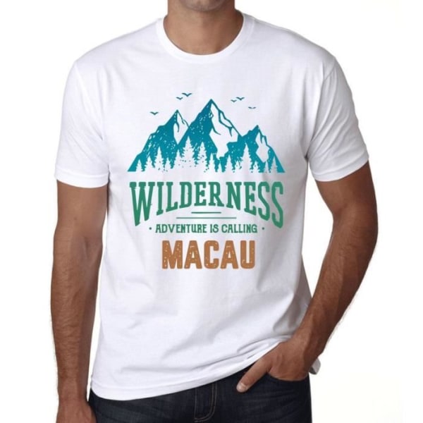 T-shirt herr La Nature Sauvage L'Aventure Calle Macao – Wilderness, Adventure is Calling Macau – Vintage T-shirt Vit