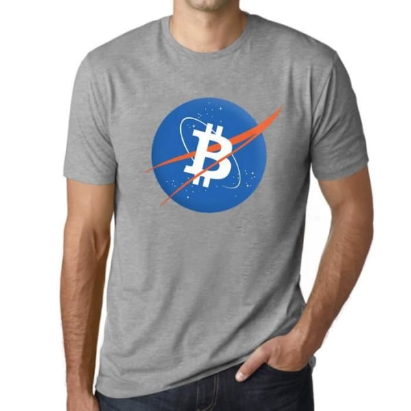 Bitcoin Btc Nasa Style T-shirt herr – Bitcoin Btc Nasa Style – Vintage grå T-shirt Ljunggrå