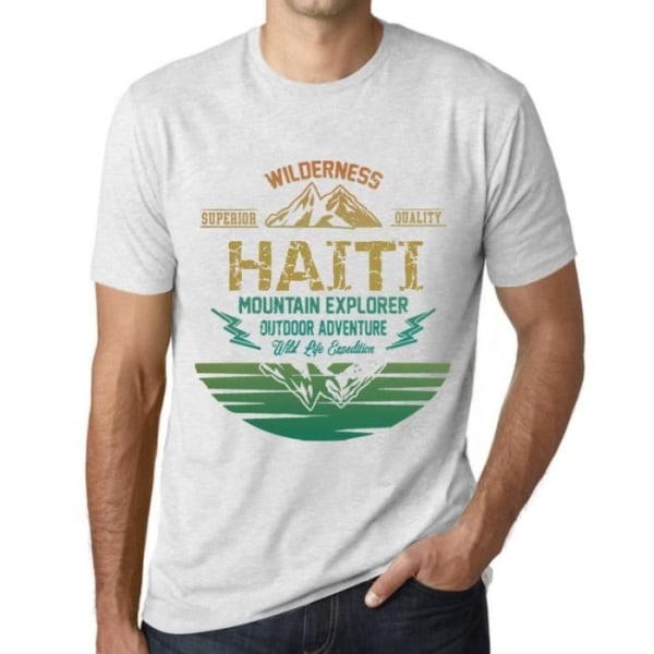T-shirt för utomhusäventyr för män Wild Nature Haitian Mountain Explorer – Outdoor Adventure, Wilderness, Mountain Ljungvit