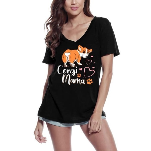 Corgi Mama V-ringad T-shirt för kvinnor - För djurälskare Paws – Corgi Mama - För Pet Lovers Paws – djup svart