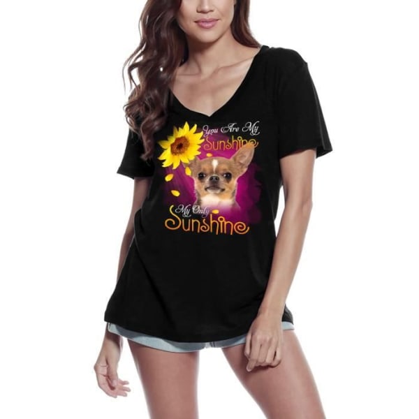 T-shirt med v-ringad dam My Only Ray of Sunshine - Chihuahua – My Only Sunshine - Chihuahua – Vintage svart T-shirt djup svart jag